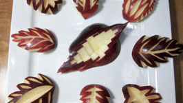 How to Make Apple Leaf Plate Garnish - Fruit Carving Video
