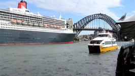 Cunard Queen Mary 2 QM2 in Sydney Australia - plus sail out