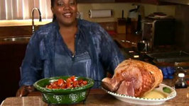 Holiday Series: Spiced Rum & Peach Glazed Ham and Candied Yams (Cooking with Carolyn)