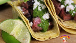Grilled Flank Steak Tacos with a Cilantro Chimichurri Sauce