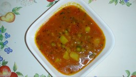 Pressure Cooker Aloo Matar Tamatar Curry  Potato Peas Curry Recipe