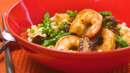 Shrimp, Mushrooms, and Asparagus Stir-Fry with Couscous