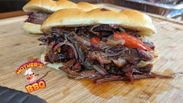 Pulled Beef Sandwich With Honey Beef BBQ Sauce On The Offset Smoker