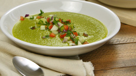 Chilled Zucchini And Avocado Soup With Cucumber Salsa