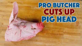 Pro Butcher Cuts Up A Pig Head