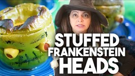 Stuffed Frankenstein Heads - Green Peppers Stuffed With Meat And Rice - Kravings