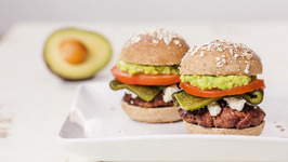Beef Sliders With Avocado, Roasted Poblano Chile, And Cotija Cheese