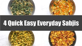 4 Everyday Quick Sabjis For Thali Video Recipe - Palak Pyaz, Cabbage Sambharo, Gobi Matar, Aloo Fry