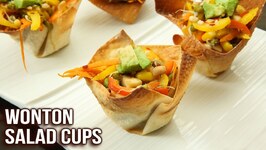 How To Make Wonton Salad Cups - Crispy Wonton Cups - Easy Appetizer Recipe - Ruchi