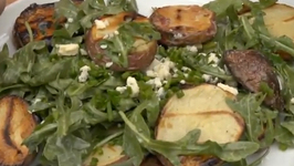 Grilled Potato with Blue Cheese and Arugula